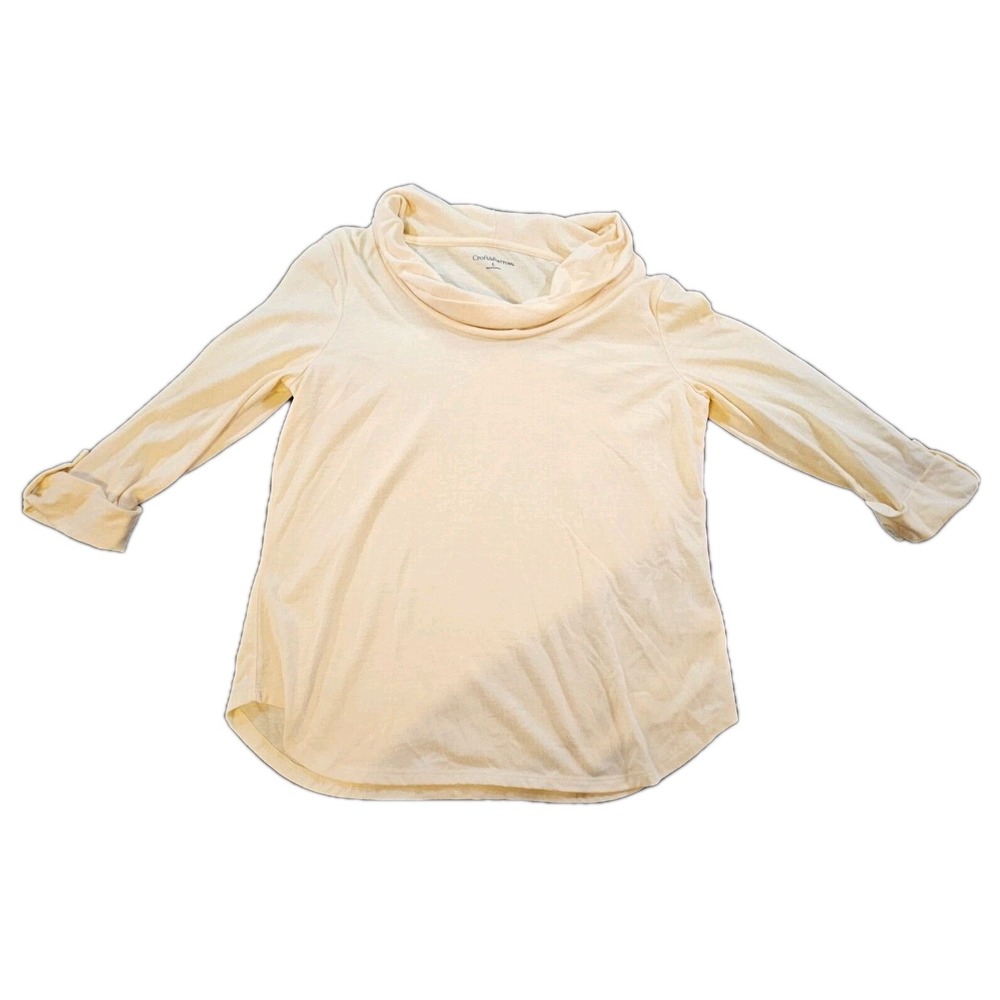 Croft & Barrow Womens Yellow Cowl Neck 3/4 Tab Sleeve Blouse L 1-00809